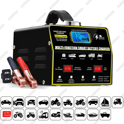 Cargador Inteligente de Batería 12V y 24V para Carro y Moto con Pantalla LCD | Meses sin interés