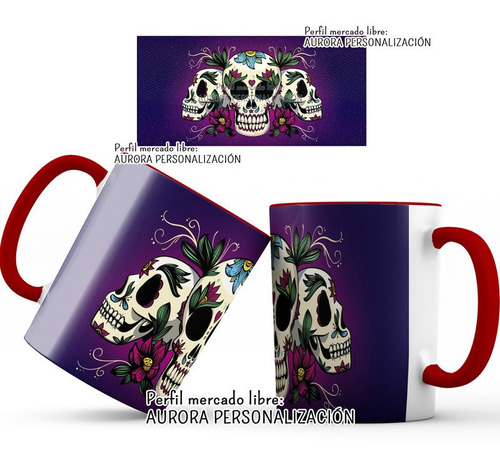 Mug  Taza Oreja Roja Calavera Catrinas Halloween 010