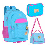 Kit Mochila De Rodinhas Lancheira Estojo Luluca Lu24077kt