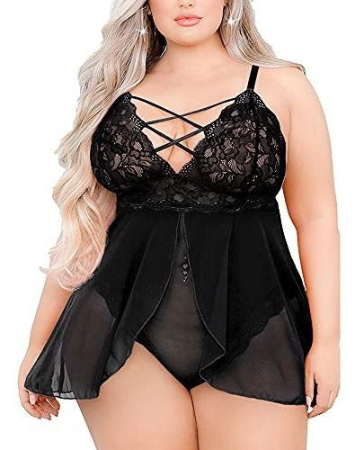 Babydoll De Talla Grande Para Mujer Lencería De Encaje Flora