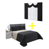 Kit Quarto Cobreleito Casal Queen Dupla Face + Cortina 2 Mts