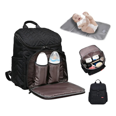 Pañalera Moderna Mochila De Bebe Multiuso Impermeable Viaje Color Negro Diseño De La Tela Rayas | Envío gratis