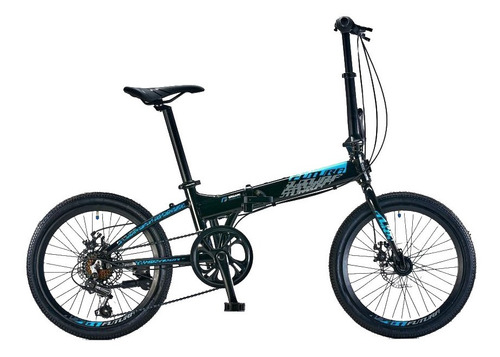 Bicicleta Plegable Futura Origami  2022 R20 7v Frenos De Disco Mecánico Cambios Shimano Tourney Color Negro/celeste Con Pie De Apoyo  