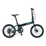 Bicicleta Plegable Futura Origami  2022 R20 7v Frenos De Disco Mecánico Cambios Shimano Tourney Color Negro/celeste Con Pie De Apoyo  