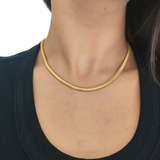 Colar Choker Cordão Fita Laminada Malha Folheado A Ouro 18k