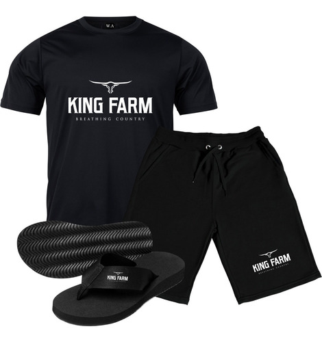 Conjunto Masculino Camiseta + Bermuda + Chinelo King Farm 