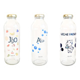 Botella Vidrio Transparente Decorada Jugo Agua Leche 500c 3u