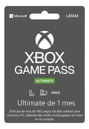Tarjeta Xbox Game Pass Microsoft 1 Mes Colombia