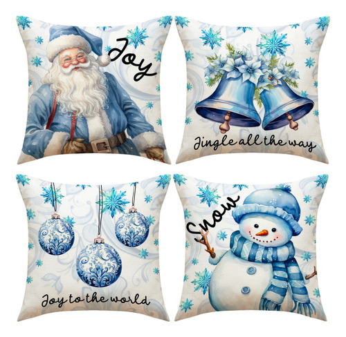 4pcs Almohada Lino Navideña Funda Cojín Decoración Del Hogar