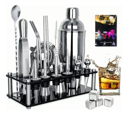 Kit De Cocteleria 25 Piezas Bartender Con Soporte,750ml