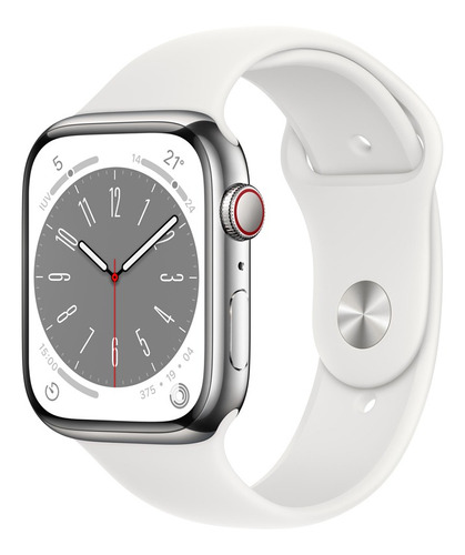 Apple Watch Series 8 Gps + Celular - Caja De Aluminio Color Plata 45 Mm - Correa Deportiva Blanca - Patrón