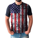 Camisa Camiseta Usa Floral Bandeira Estados Unidos Masculina