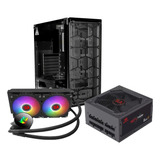 Combo Gabinete Negro Sin Abanicos, Fuente 700w, Cooler Agua