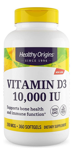 Vitamina D3 10000 Iu 250 Mcg Inmune Salud Osea 360 Cap