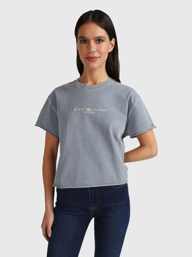 Playera Con Logo Bordado De Mujer Tommy Hilfiger Azul