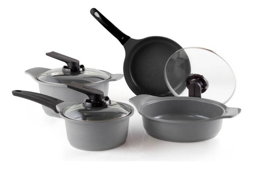 Batería Cocina Roichen Juego 7 Piezas Granito Gris