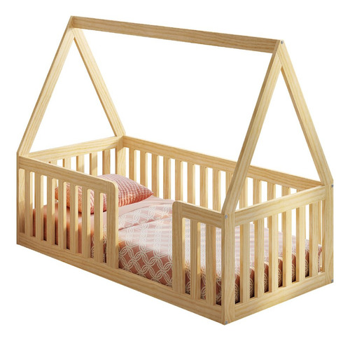 Casatema Giulia Mini Cama Berço Cor Natural Montessoriana Em Madeira Maciça Com Grade E Wt