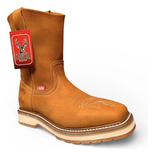 Bota Vaquera De Trabajo Piel Hombre Chata Moda Caoba Boots