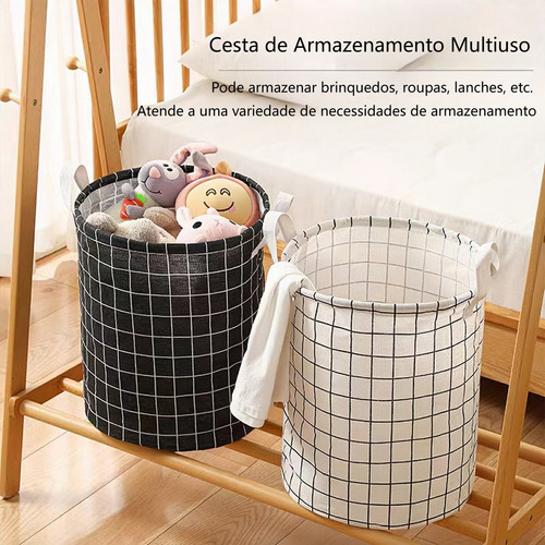 Cesto Organizador Multiuso Roupa Suja Dobrável Estampa Grid