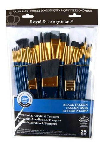 Kit Pincel Sintetico Aquarela, Acrilica Royal Azul 25 Pçs Cor Das Cerdas Preto