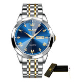 Reloj Analógico De Cuarzo Impermeable Para Hombre Olevs 9931 Color Del Fondo Silver Gold Blue