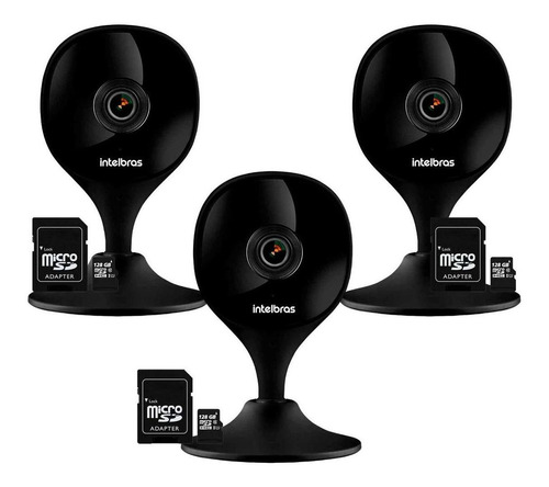 3 Câmeras Wifi Aúdio Smart Imx C Black Intelbras Preta 128gb