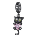 Charm Wostu Pantera Gato Corazón Plata 925 Comptbl Pndora