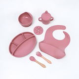 Set De Vajilla Silicona Para Bebés Platos Babero Y Cubiertos