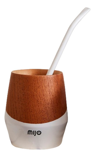 Mate Mijo Madera  Con Bombilla White