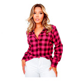 Camisa Xadrez Manga Longa De Botões Blusa Country Feminina 