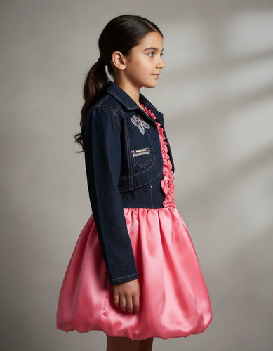 Vestido Con Torera. Mezclilla Rígida. Niña Conjunto Coral
