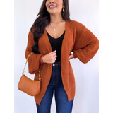 Blusa De Frio Kimono Cardigan De Tricô Lã Manga Bufante Larg