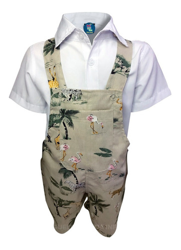 Jardineira Safari C Camisa Bebê E Infantil Festa,aniversario