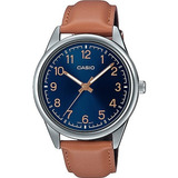 Reloj Casio Mtp-v005l-2b4 Fondo Azul, Elegante, Cuero