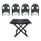 Conjunto Mesa Dobrável P/ Área + 4 Cadeira Diamond Preta