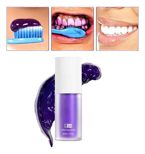 V34 Creme Dental Roxo Clarear E Limpar A Boca Remover O Tárt