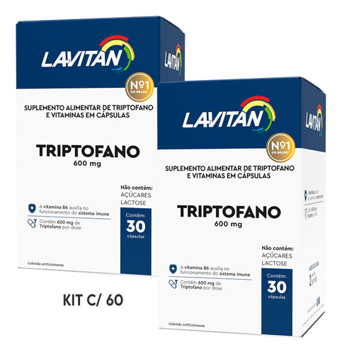 Kit C/ 60 Suplemento De Triptofano 600mg E Vitaminas Lavitan