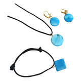 Vishudi Juego Aretes Pulsera Y Collar Concha Marina Azul