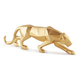 Pantera Ouro Escultura Estatua Decoração Casa Leopardo 61cm Cor Dourado