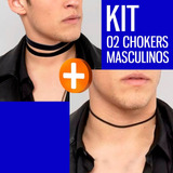 Kit 02 Chokers Masculinos Preto Camurça Veludo Frete Barato