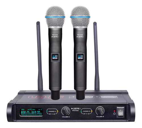 Microfone Sem Fio Branco Duplo Mao Ksr Pro 3000 Uhf Metal
