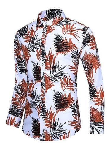 Camisas Hawaianas Para Hombre, Corte Regular, Manga Larga, P