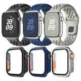 3 Correas + 3 Pc Funda Mica Para Apple Watch Iwatch Se 9 8 7