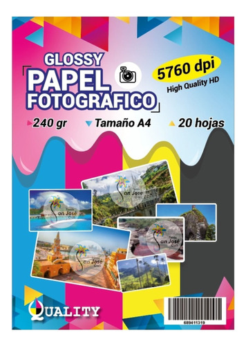 Papel Fotográfico Glossy Brillante 240 Gramos X 20 Hojas