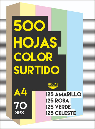 500 Hojas Papel Color Surtido A4  Papel Resma