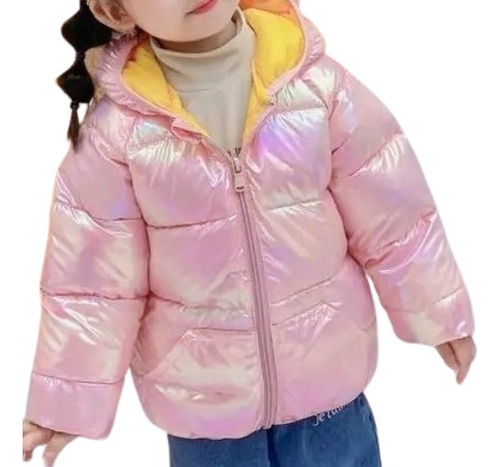 Jaqueta Puffer Inverno Menina Infantil Rosa Neon Com Capuz