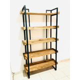 Biblioteca Industrial Hierro Madera 100x30x180 Premium