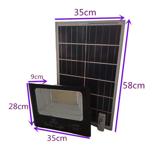 Refletor Led Solar 200w Com Controle + Placa Solar Completo