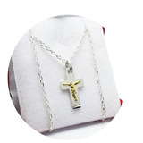 Conjunto Plata Y Oro 18kts Cruz Cristo Cadena 60cm Forcet 