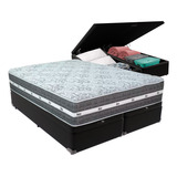 Cama Box Com Baú Preto E Colchão King Black Grafit Anjos